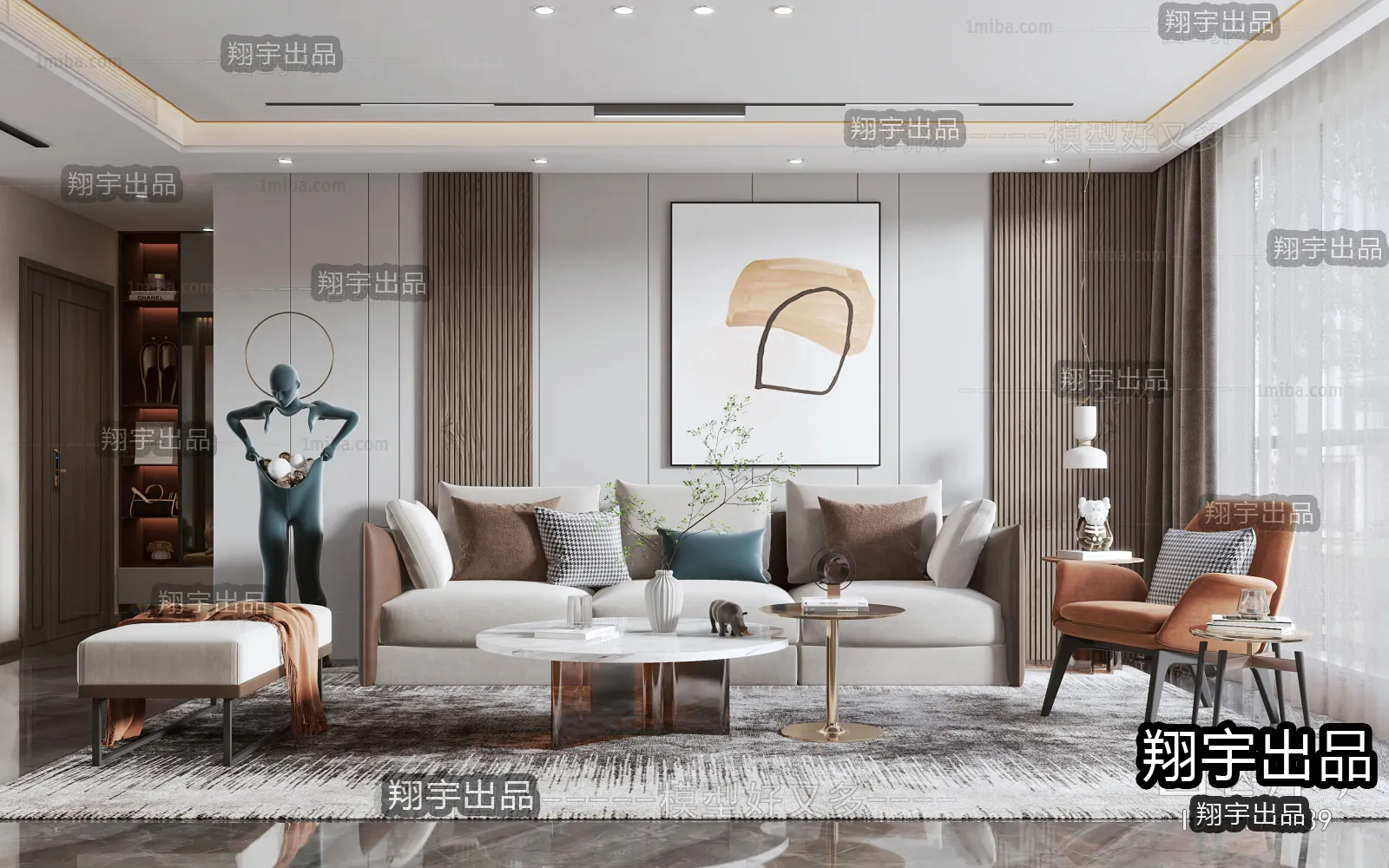 Living Room – Modern Style Interior 3D Scenes – 143