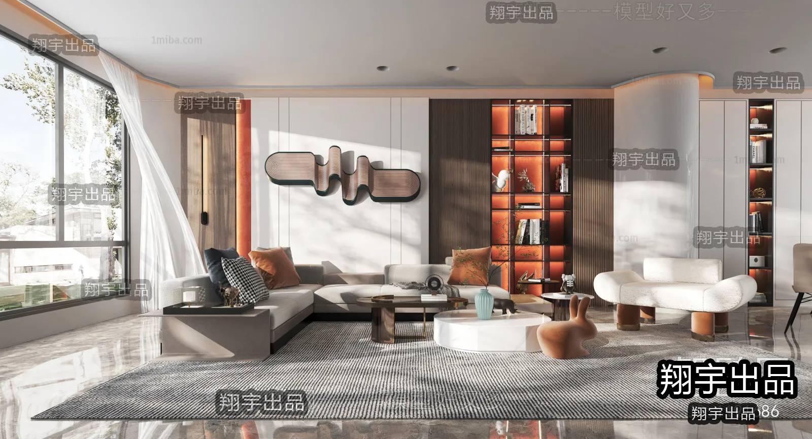 Living Room – Modern Style Interior 3D Scenes – 145