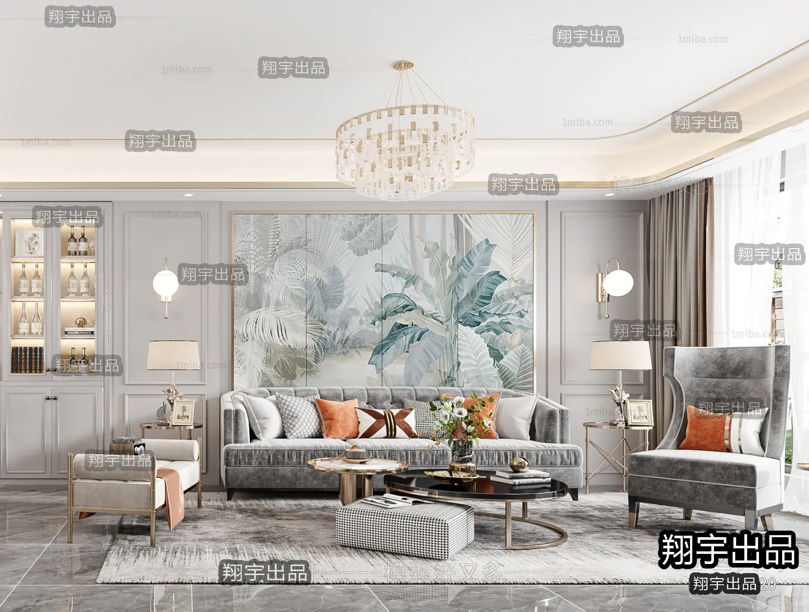 Living Room – Modern Style Interior 3D Scenes – 146