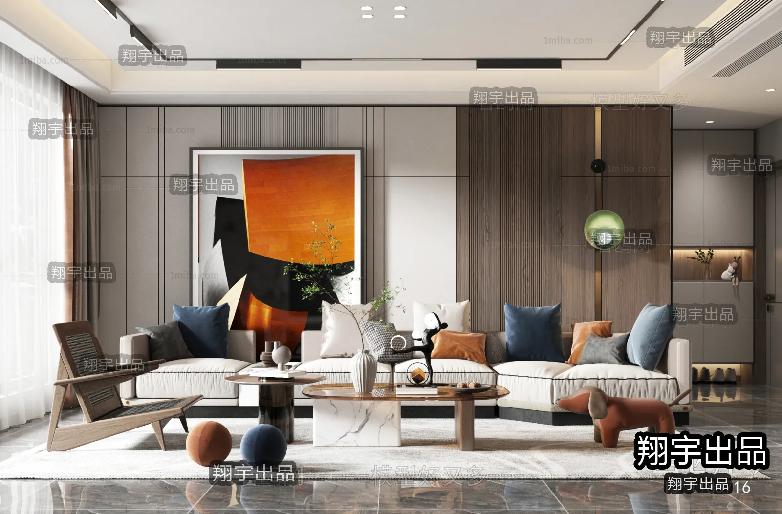 Living Room – Modern Style Interior 3D Scenes – 147