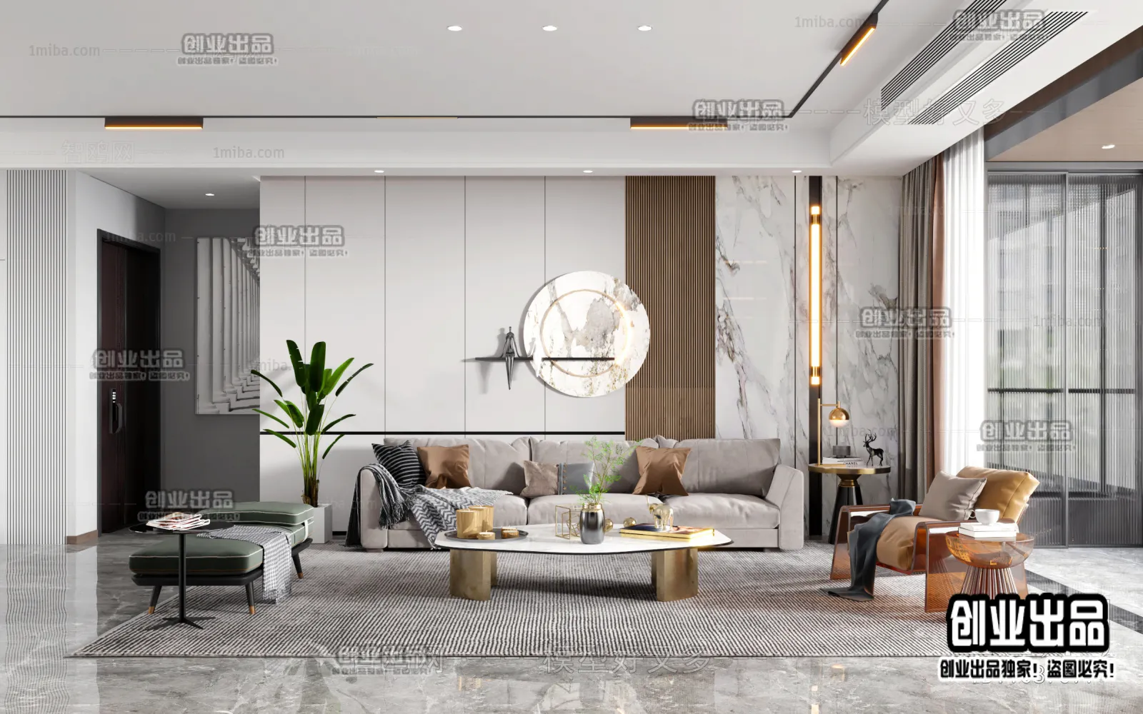 Living Room – Modern Style Interior 3D Scenes – 149