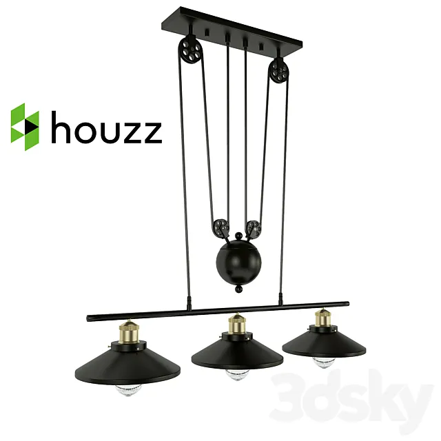 LN Matte Black Vintage Iron Island Light with Lens Shades 3ds Max