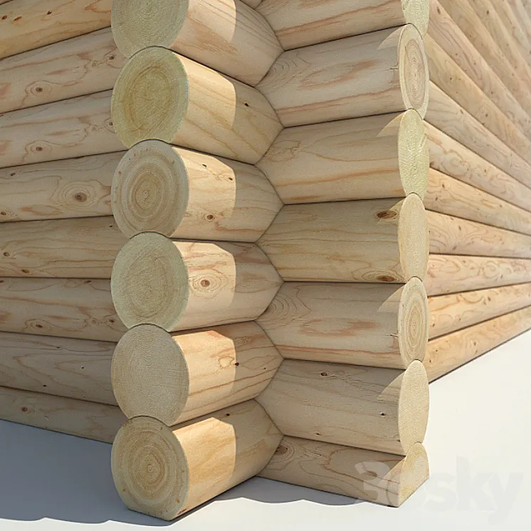 Log cabin of round logs 3DS Max