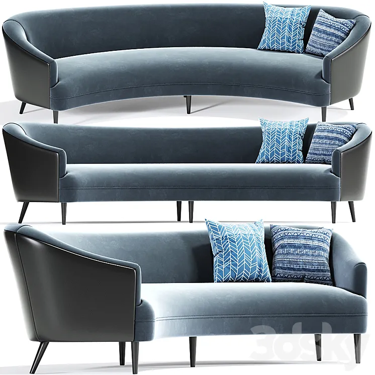 Long Curve Sofa Mid Century With Pillow 3DS Max