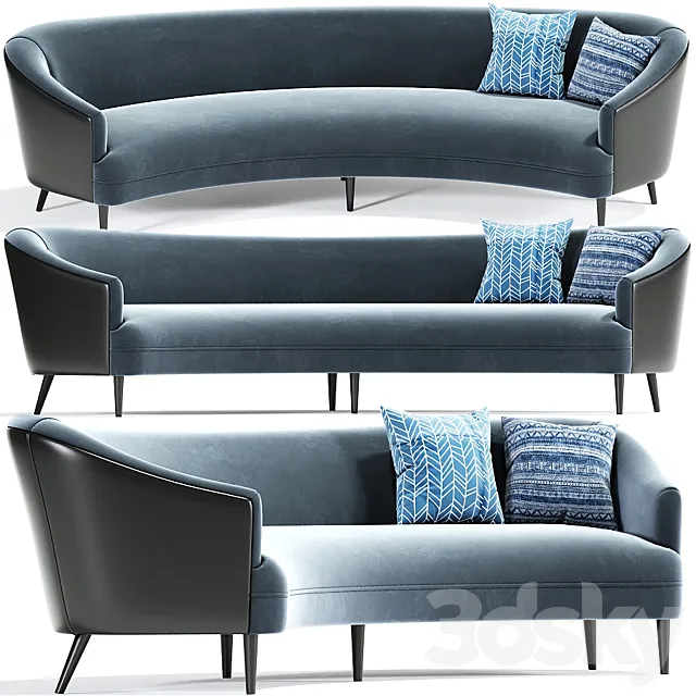 Long Curve Sofa Mid Century With Pillow 3DSMax File