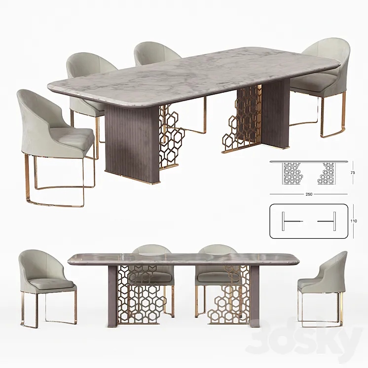 Longhi Excelsior Table and Daphne chair 3DS Max