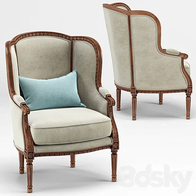 Louis XV Wing Chair 3DS Max Model