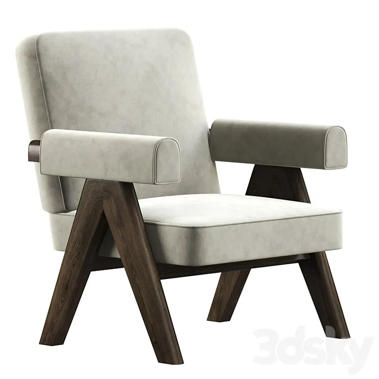 Lounge Chair Pierre Jeanneret Pj 01 Cream Velvet 3DS Max Model