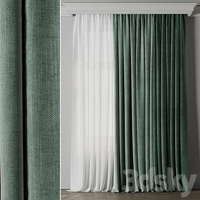 Low width curtains 04 set green 3DS Max Model