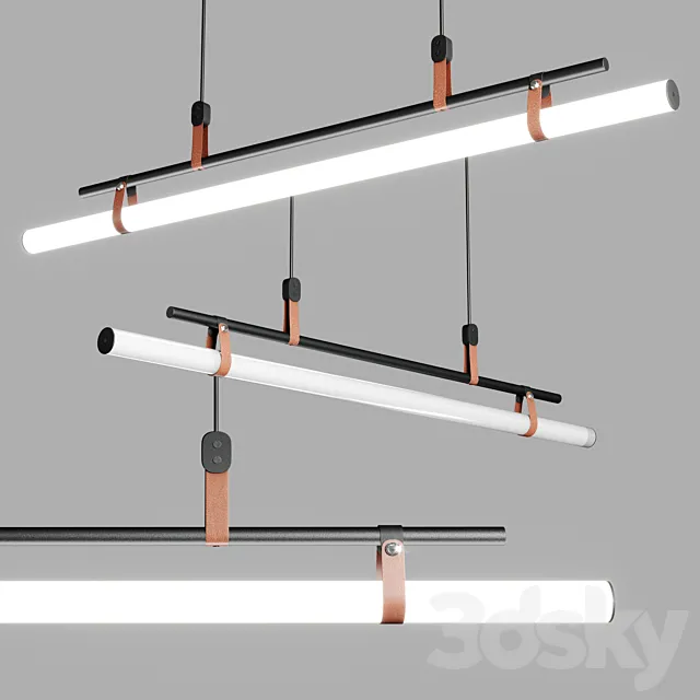 Lucien Tube Chandelier – Leather pendant light – decorlyn 3ds Max