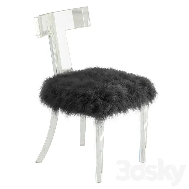 Lucite Side Chair Upholstered in Natural Sheepskin 3ds Max