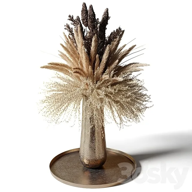 Lush bouquet of dried flowers in a metal vase 3ds Max