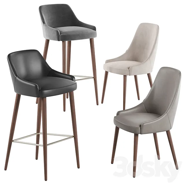 Luxdeco Torre Adima side chair and barstool 3ds Max