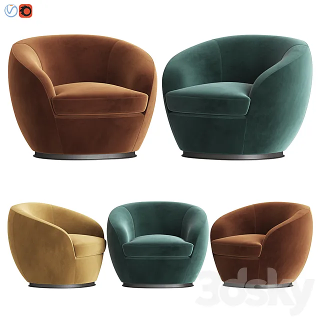 Luxury Italian Designer Velvet Swivel Armchair 3DS Max Model