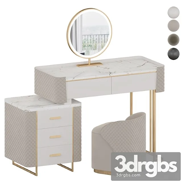 Luxury Makeup Vanity Set With Led Lighted Mirror Side Cabinet And 5 Drawers Modern Sintered Stone Dressing Table With Stool For Bedroom 3dsmax Download