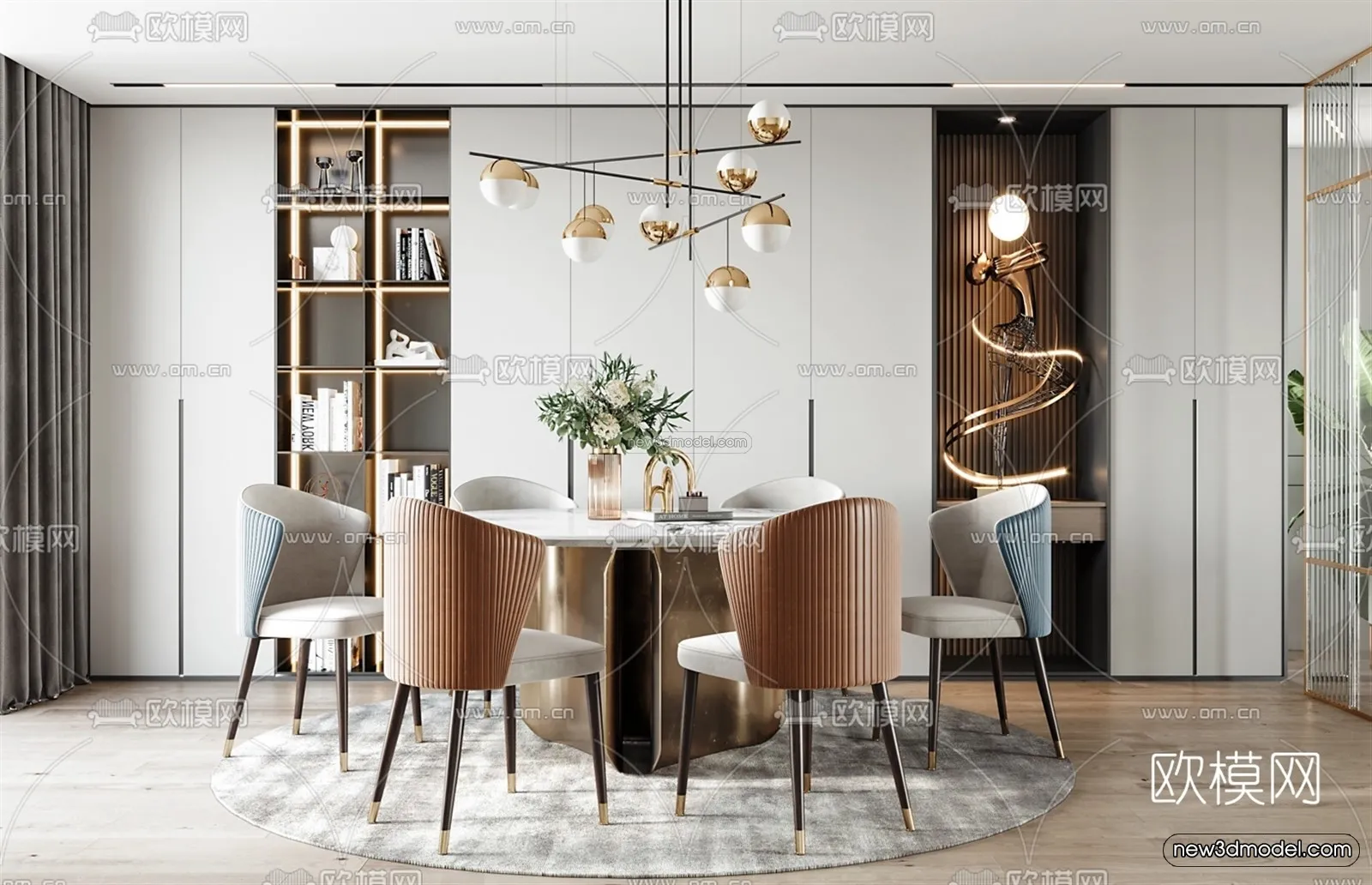 Luxury Style Interior 3D Blocks – Dining Room 3D Model – 190 – VRAY