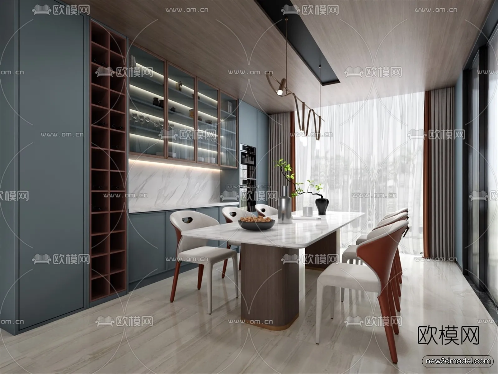 Luxury Style Interior 3D Blocks – Dining Room 3D Model – 192 – VRAY