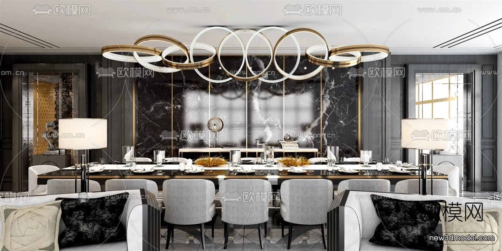 Luxury Style Interior 3D Blocks – Dining Room 3D Model – 194 – VRAY