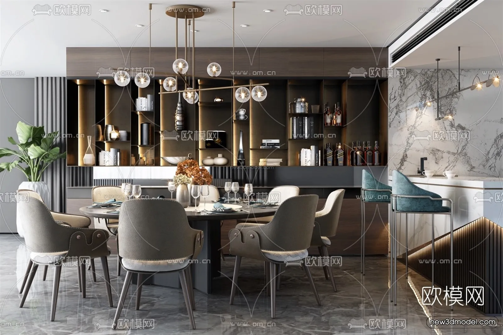 Luxury Style Interior 3D Blocks – Dining Room 3D Model – 196 – VRAY