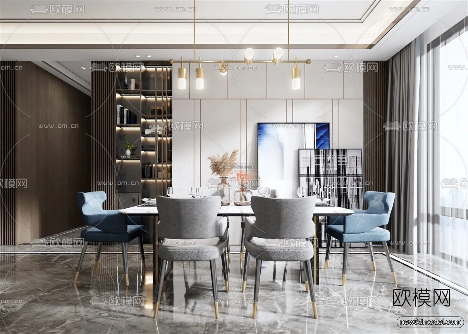 Luxury Style Interior 3D Blocks – Dining Room 3D Model – 198 – VRAY