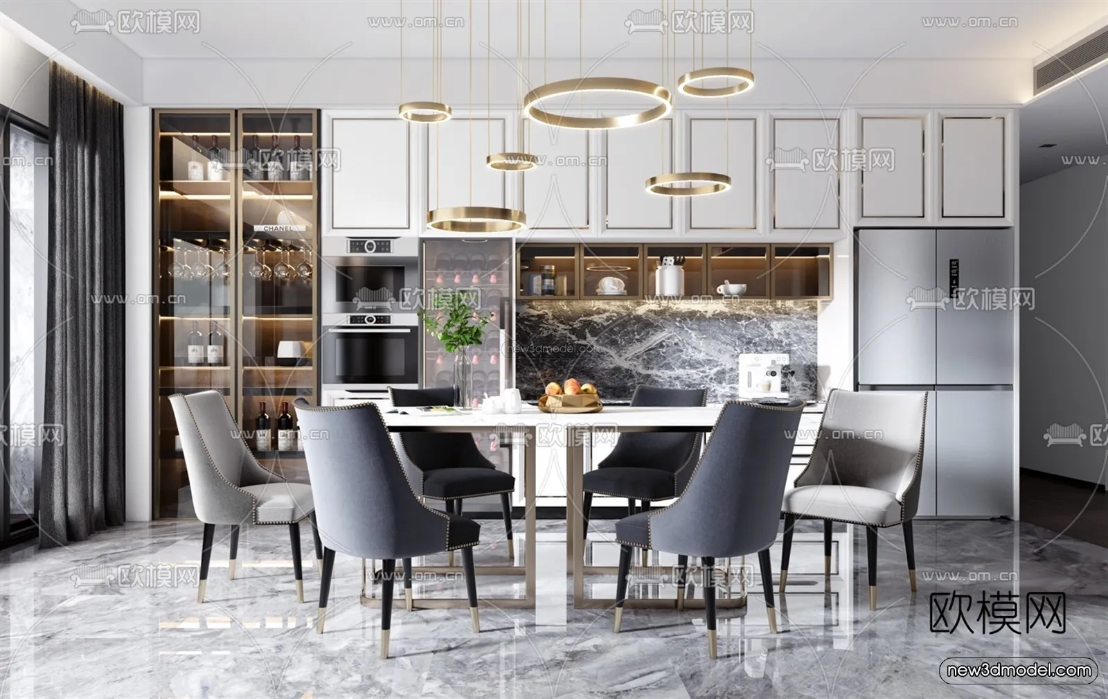 Luxury Style Interior 3D Blocks – Dining Room 3D Model – 199 – VRAY