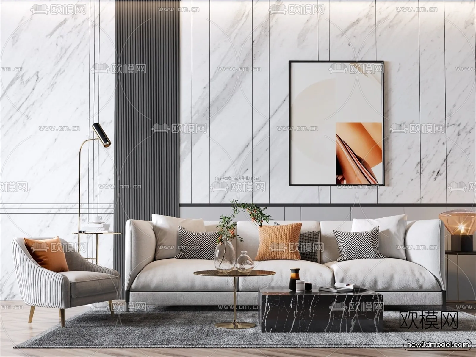 Luxury Style Interior 3D Blocks – Living Room 3D Model – 015 – VRAY