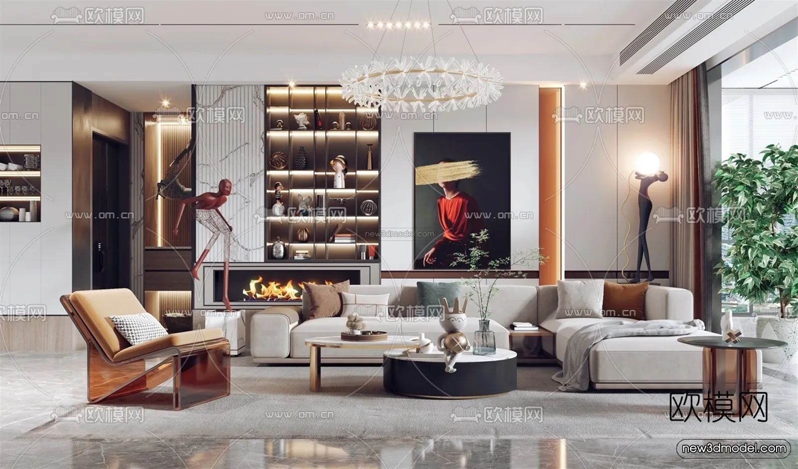 Luxury Style Interior 3D Blocks – Living Room 3D Model – 044 – VRAY