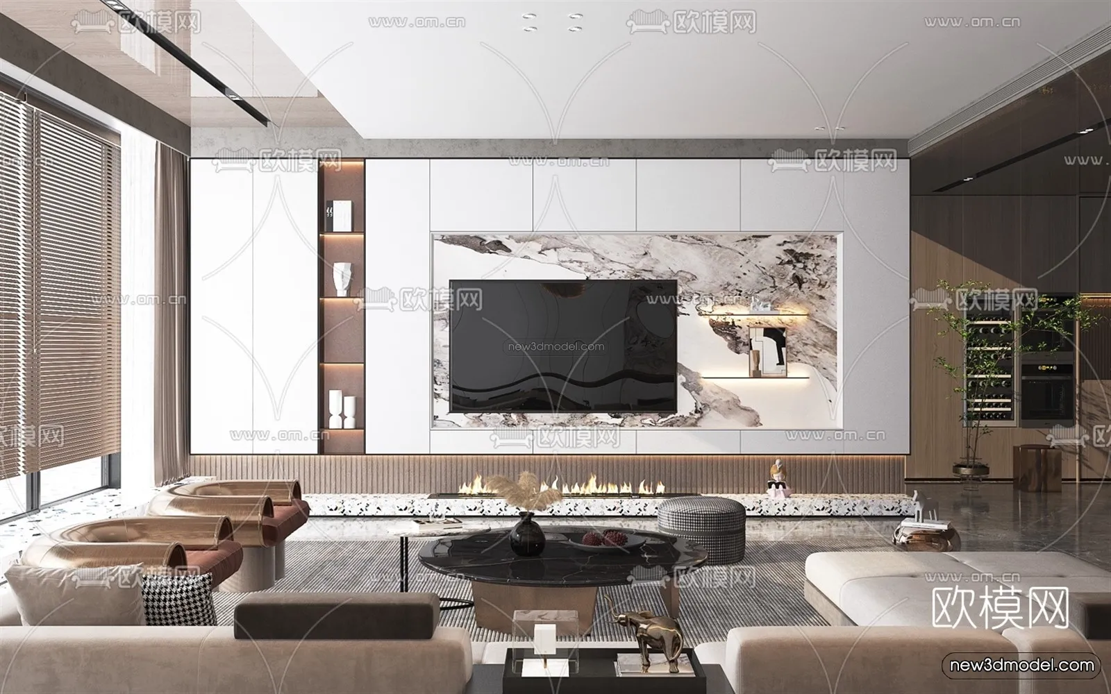Luxury Style Interior 3D Blocks – Living Room 3D Model – 048 – VRAY