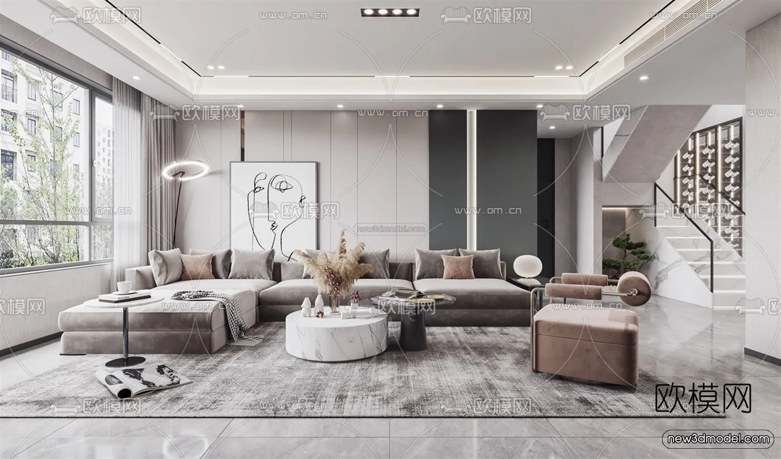 Luxury Style Interior 3D Blocks – Living Room 3D Model – 077 – VRAY