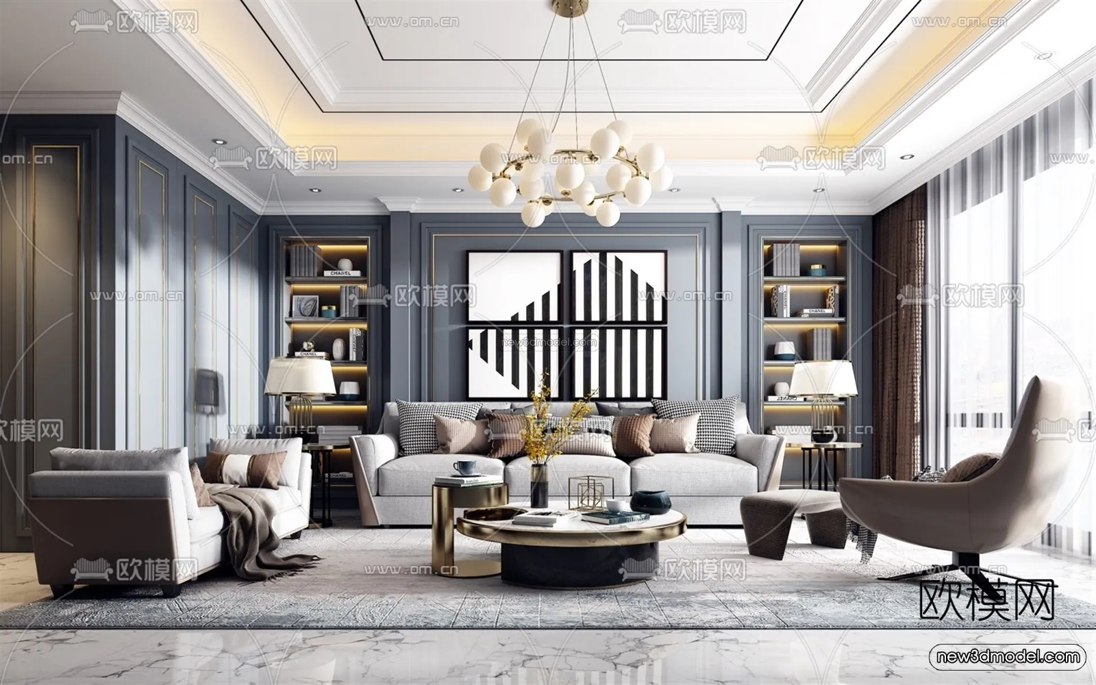 Luxury Style Interior 3D Blocks – Living Room 3D Model – 105 – VRAY