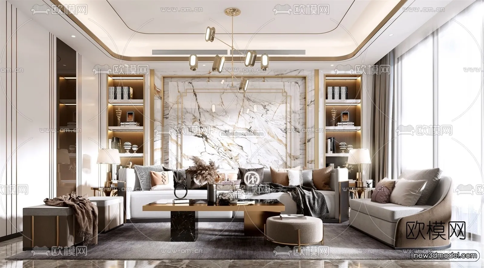 Luxury Style Interior 3D Blocks – Living Room 3D Model – 112 – VRAY