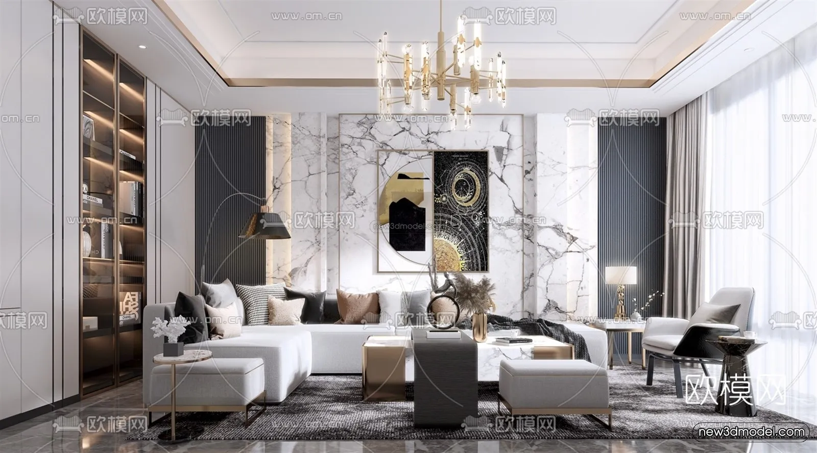 Luxury Style Interior 3D Blocks – Living Room 3D Model – 113 – VRAY