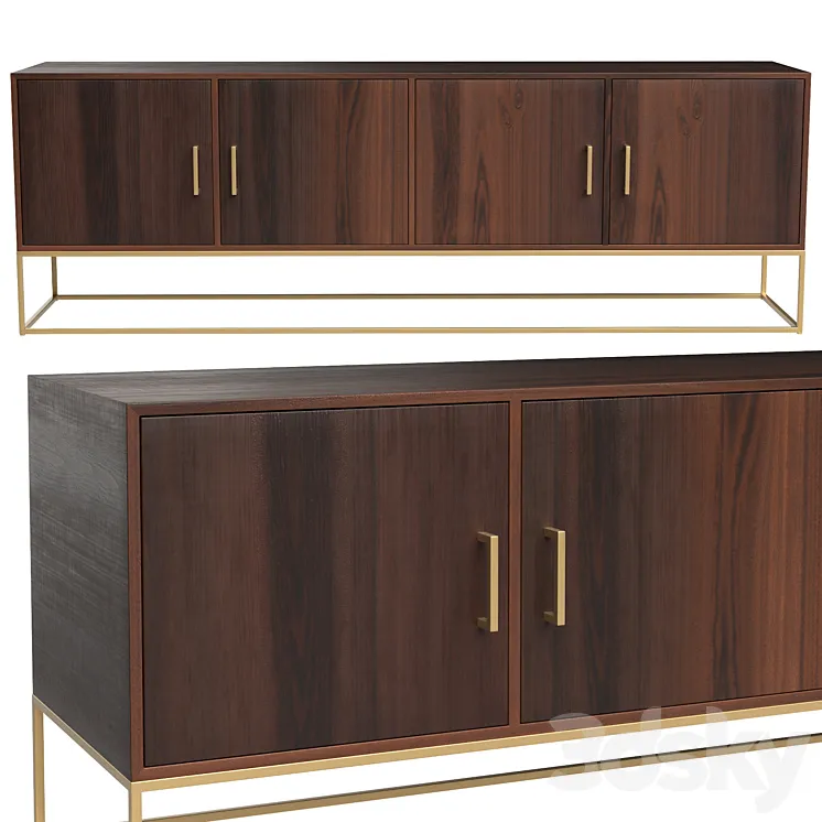 Lyle low cabinet in solid mango wood with doors 3DS Max
