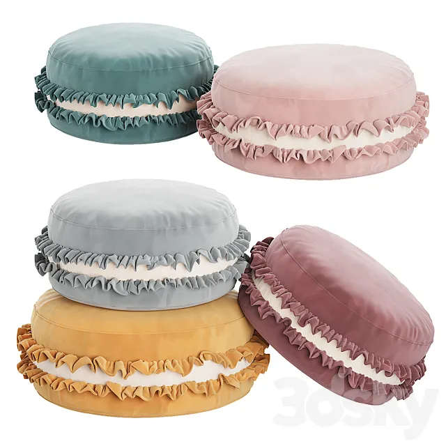 Macaron Pouf Velour Cookie pillow 3ds Max