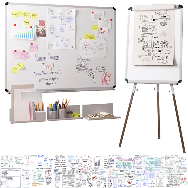 Magnetic whiteboard Flipchart set for creating drawings with a marker 3DS Max Model