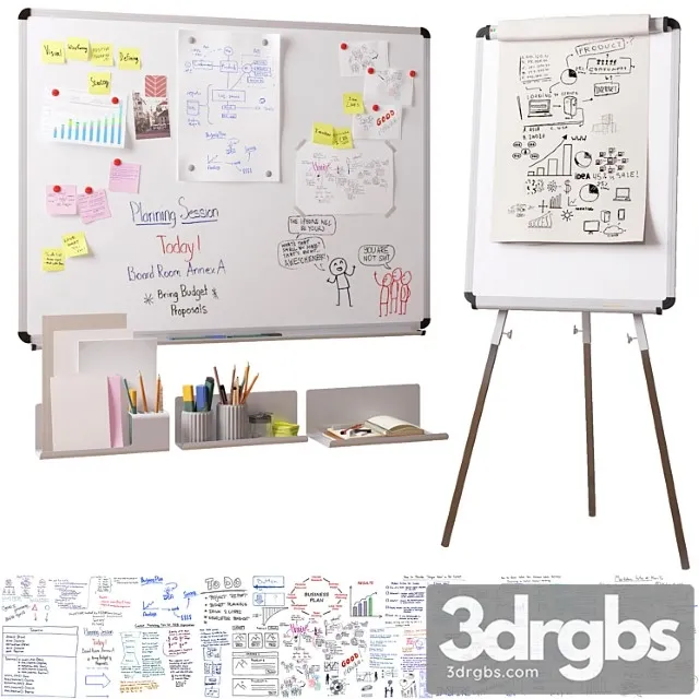 Magnetic whiteboard, flipchart, set for creating drawings with a marker