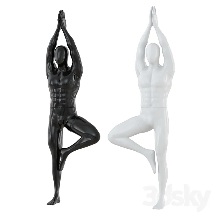 Male abstract mannequin stands in yoga pose 109 3DS Max