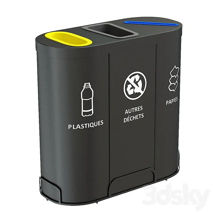 MALMO Office Waste Recycling Bin with 3 Containers 3DS Max