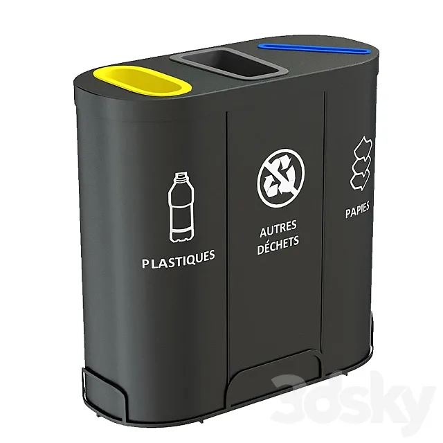 MALMO Office Waste Recycling Bin with 3 Containers 3DSMax File