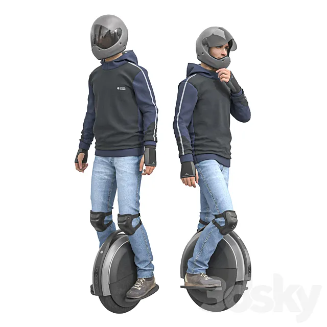 Man on an electric unicycle 3ds Max