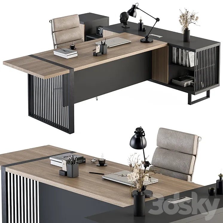 Manager Desk Wood and Black – Office Furniture 264 3DS Max