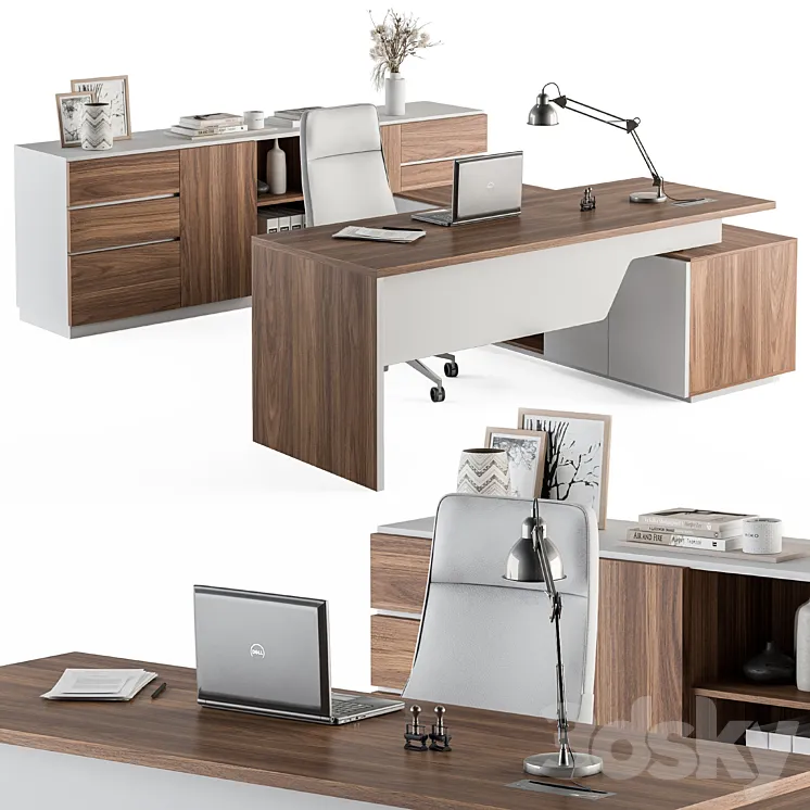 Manager Desk Wood and White – Office Furniture 268 3DS Max Model