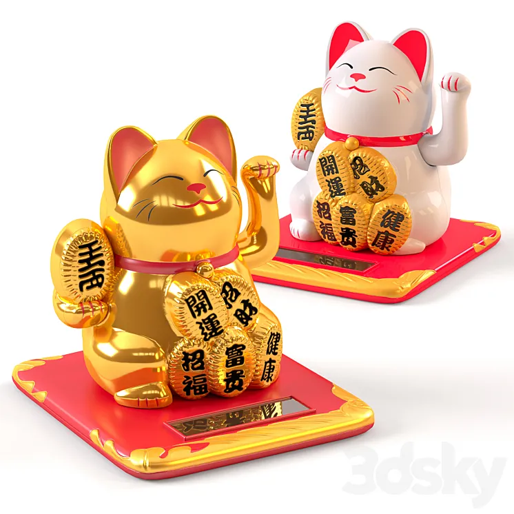 Maneki Neko Cat White and Gold 3DS Max