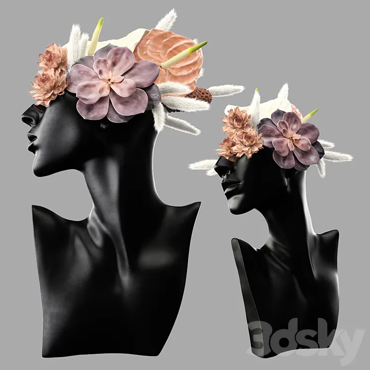 Mannequin Head Bust with a bouquet 3DS Max
