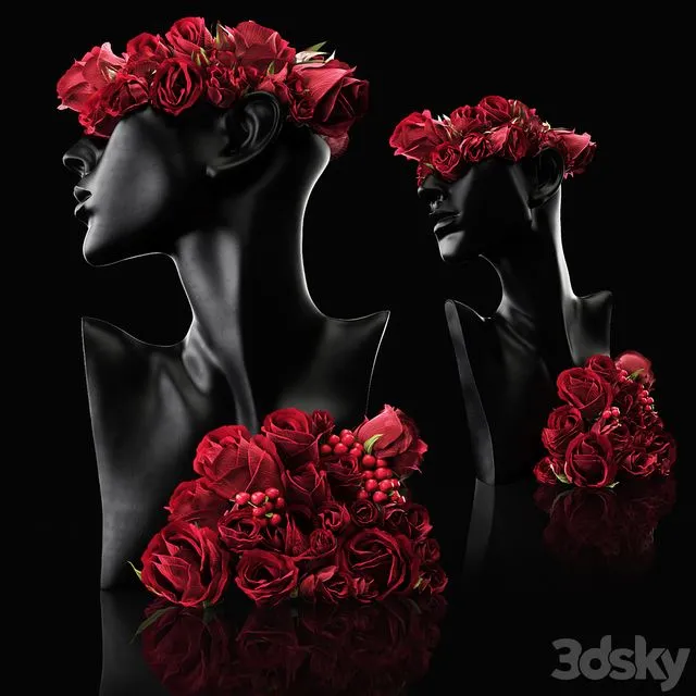 Mannequin Head Bust with a bouquet 3dsMax Model