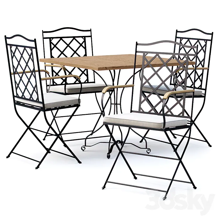 Manutti St.-Tropez Dining Chair with Firenze bistro table \/ Garden Furniture Set by Manutti 3DS Max Model