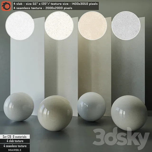 Marble Slab & Seamless texture Set 126 3ds Max