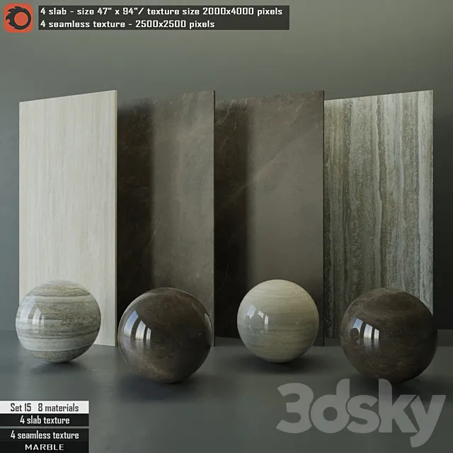 Marble slab & Seamless texture Set 15 3ds Max