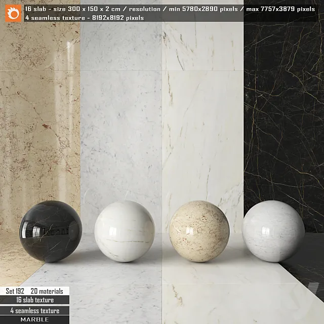 Marble slab & Seamless texture Set 192 3DS Max Model