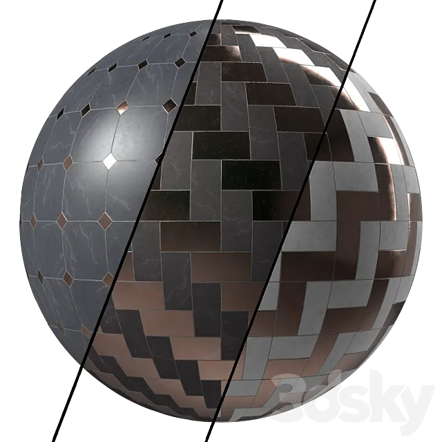 Marble Tile Materials 12- Marble Mixed by Metal Tile – Pbr 4k Seamless 3ds Max